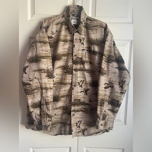 Columbia Men’s River Lodge Tan Mallard Duck Print Button Up Shirt Size XL